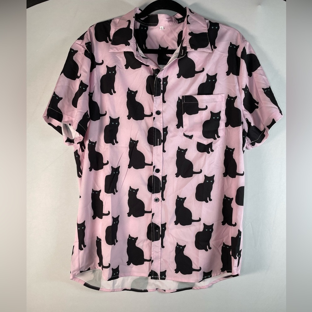 Pink Cat Button Up